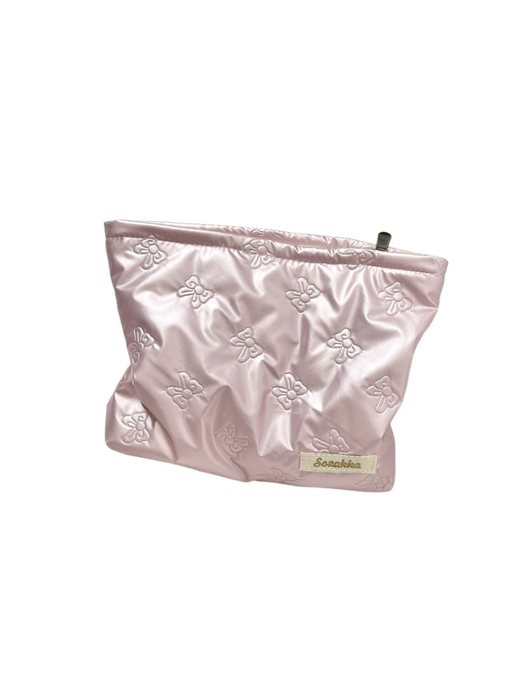 Cosbai – Quilted Cosmetic Bag with Bowknot Print