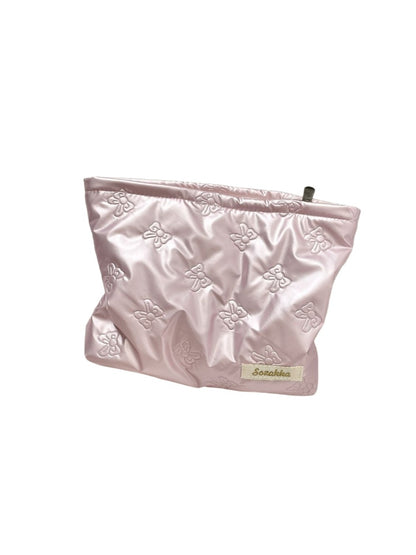 Cosbai – Quilted Cosmetic Bag with Bowknot Print