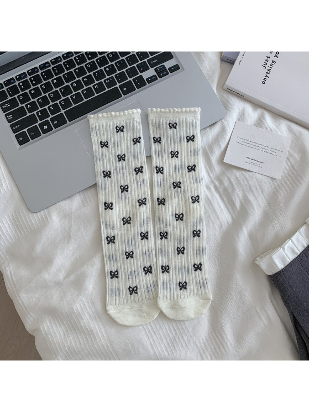Rufia - Bow Lace Dot Knit Crew Socks product image 3
