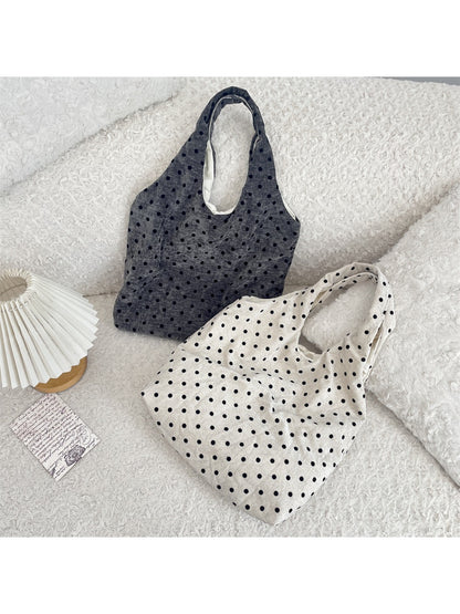 Cosbai - Polka Dots Velvet Canvas Shoulder Bag