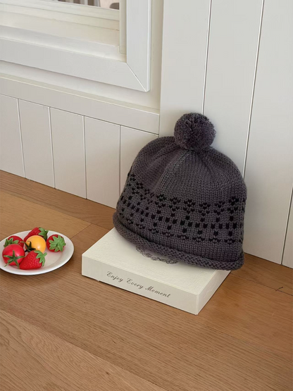 Haila - Fair Isle Rolled Brim Pom Pom Knit Beanie