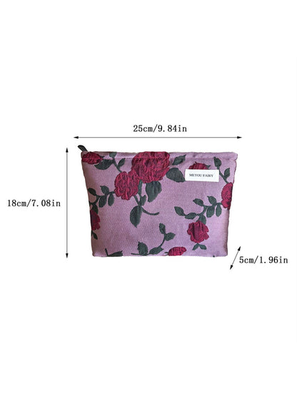 Cosbai - Peony Pattern Handheld Cosmetic Organizer Bag