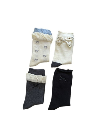 Rufia - Minimal Bow Accent Ribbed Crew Socks product image 4