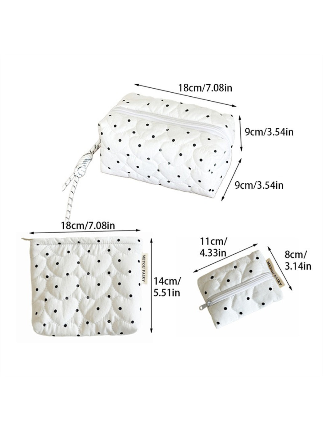 Cosbai Quilted Dot Cosmetic Bag angled to show both front and side views