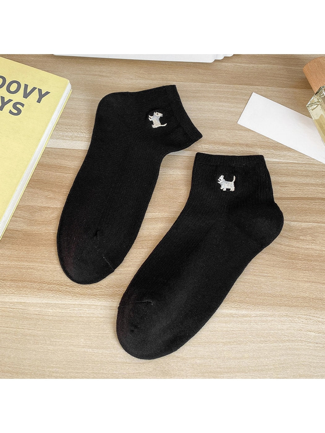 Rufia - Playful Dog Embroidery Women's No-Show Socks