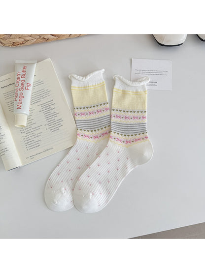 Rufia Sweet Knit Detail Crew Socks folded to show knit texture and softness