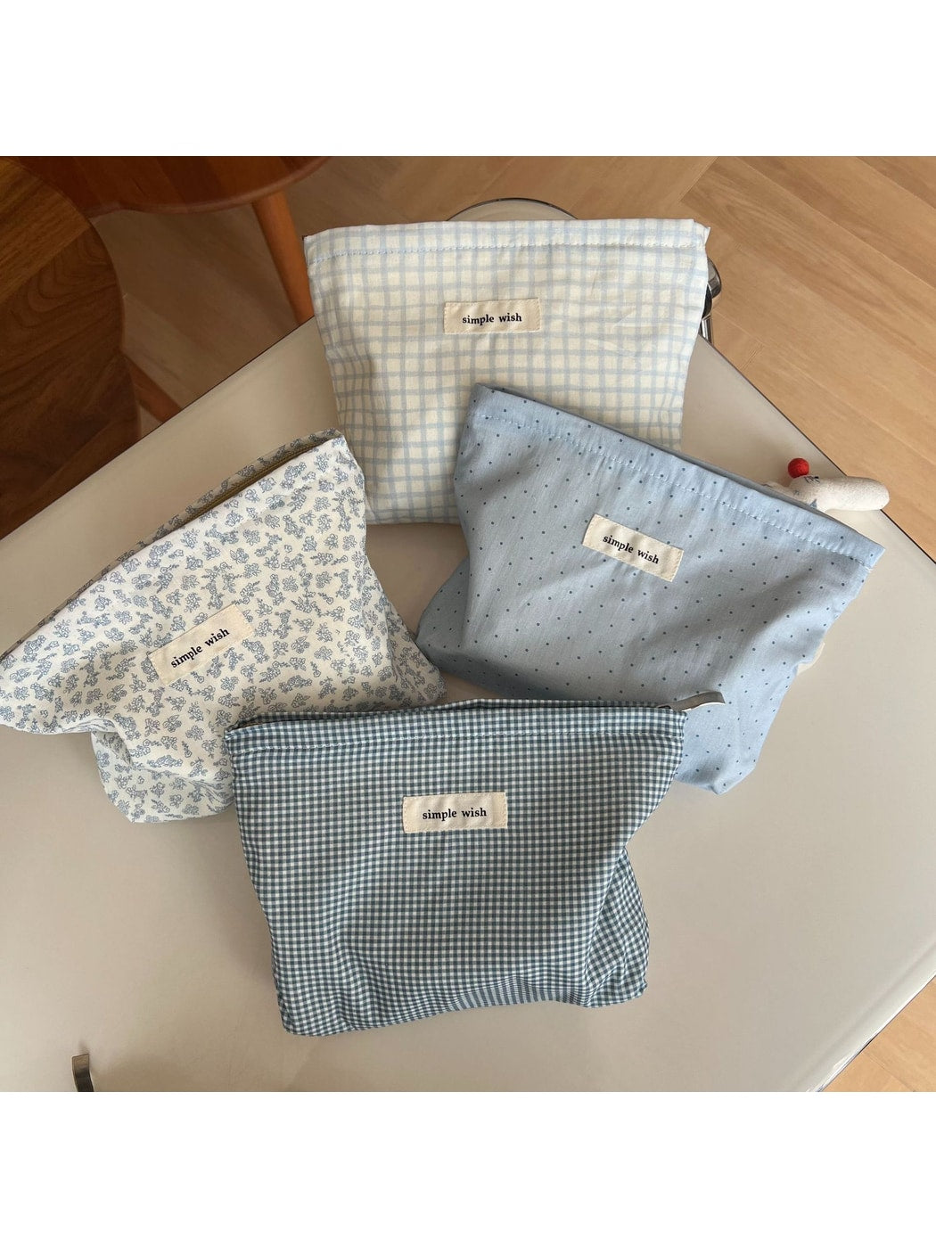 Cosbai - Blue Tones Plaid and Floral Makeup Bag