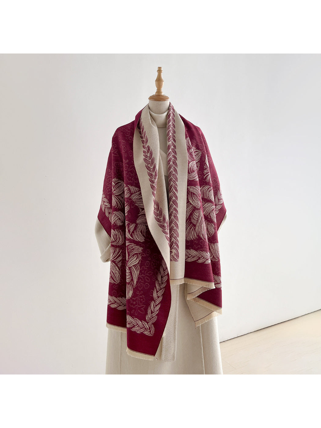 Scarvii - Floral Rope Print Fringe Scarf