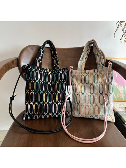 Side view of Cosbai beaded crossbody bag highlighting slim profile and strap attachment