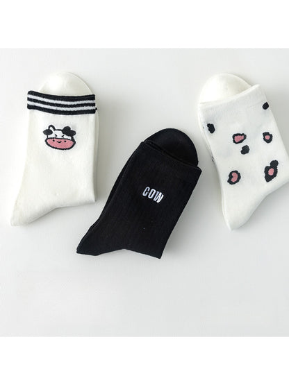 Rufia - Cartoon Cow Theme Casual Crew Socks