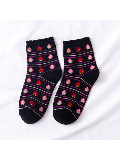 Rufia - Sweet Strawberry Stripe Ankle Socks
