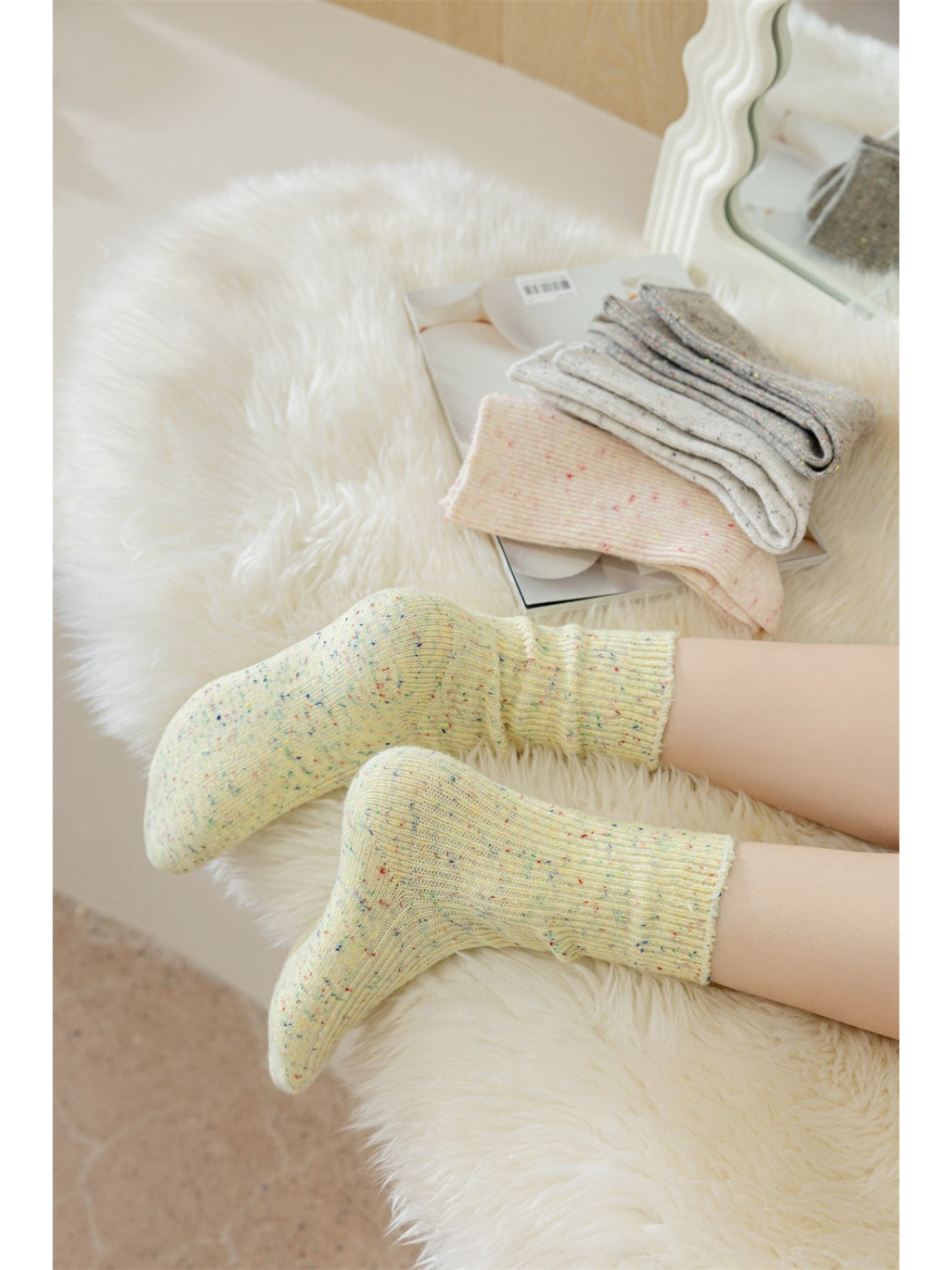 Rufia - Speckled Rib Knit Crew Socks