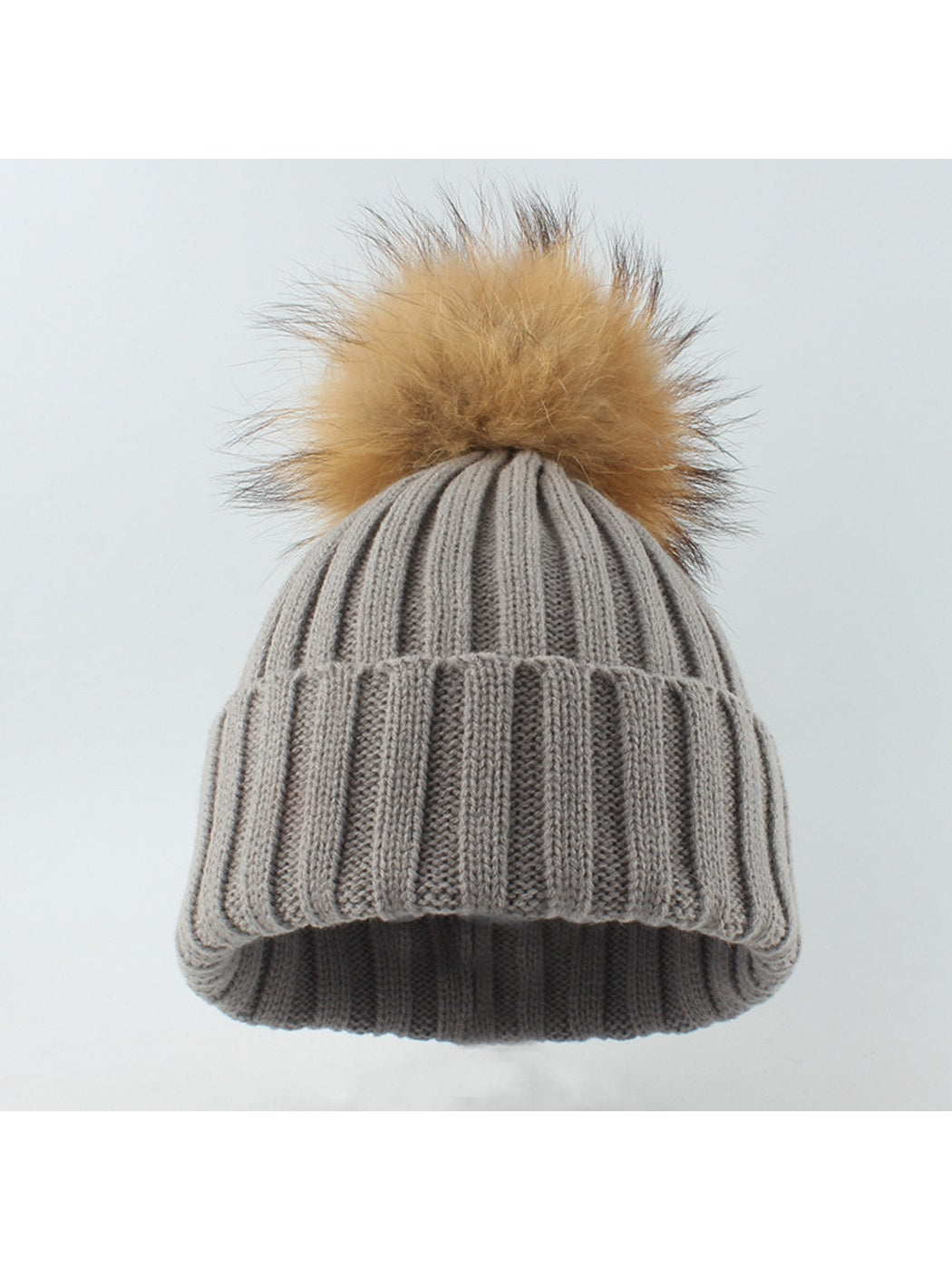 Haila - Solid Ribbed \ Cuffed Pom Pom Beanie