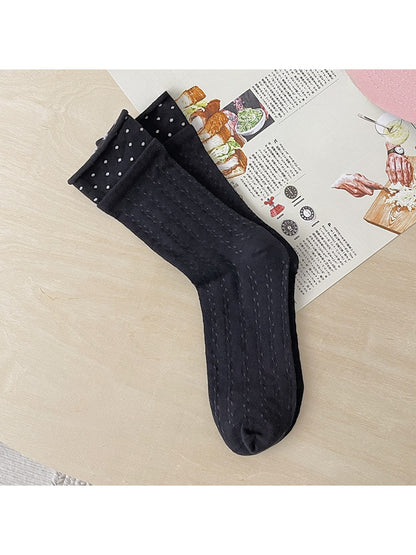 Rufia - Openwork Polka Dot Rolled Trim Crew Socks