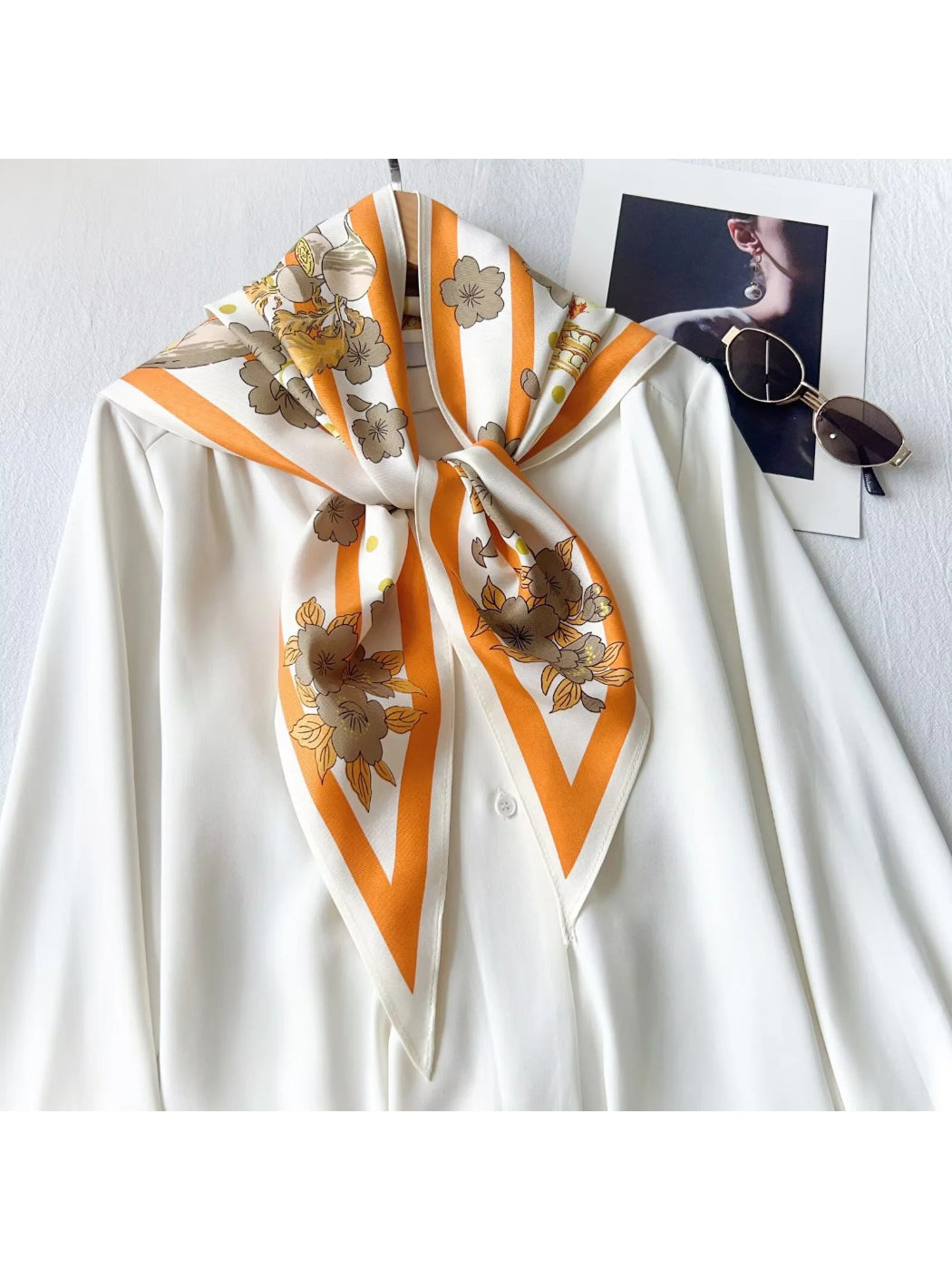 Scarvii Orange Floral Stripe Long Scarf