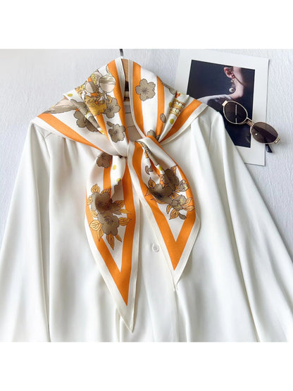 Scarvii Orange Floral Stripe Long Scarf
