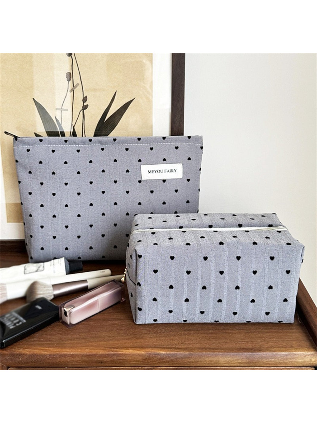 Cosbai Everyday Minimal Heart Makeup Pouch front view with heart design