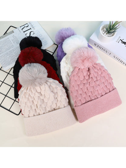 Haila - Unisex Knitted Beanie with Plush Pompom