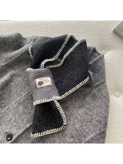 Scarvii - Contrast Panel Blanket Stitch Pull Through Knit Scarf