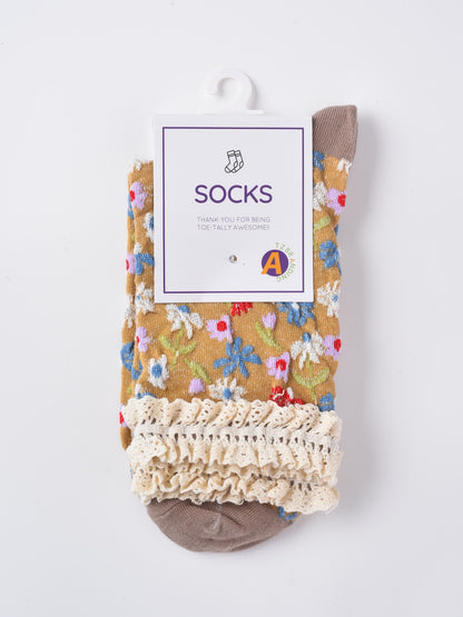 Rufia - Lace Trim Floral Garden Socks