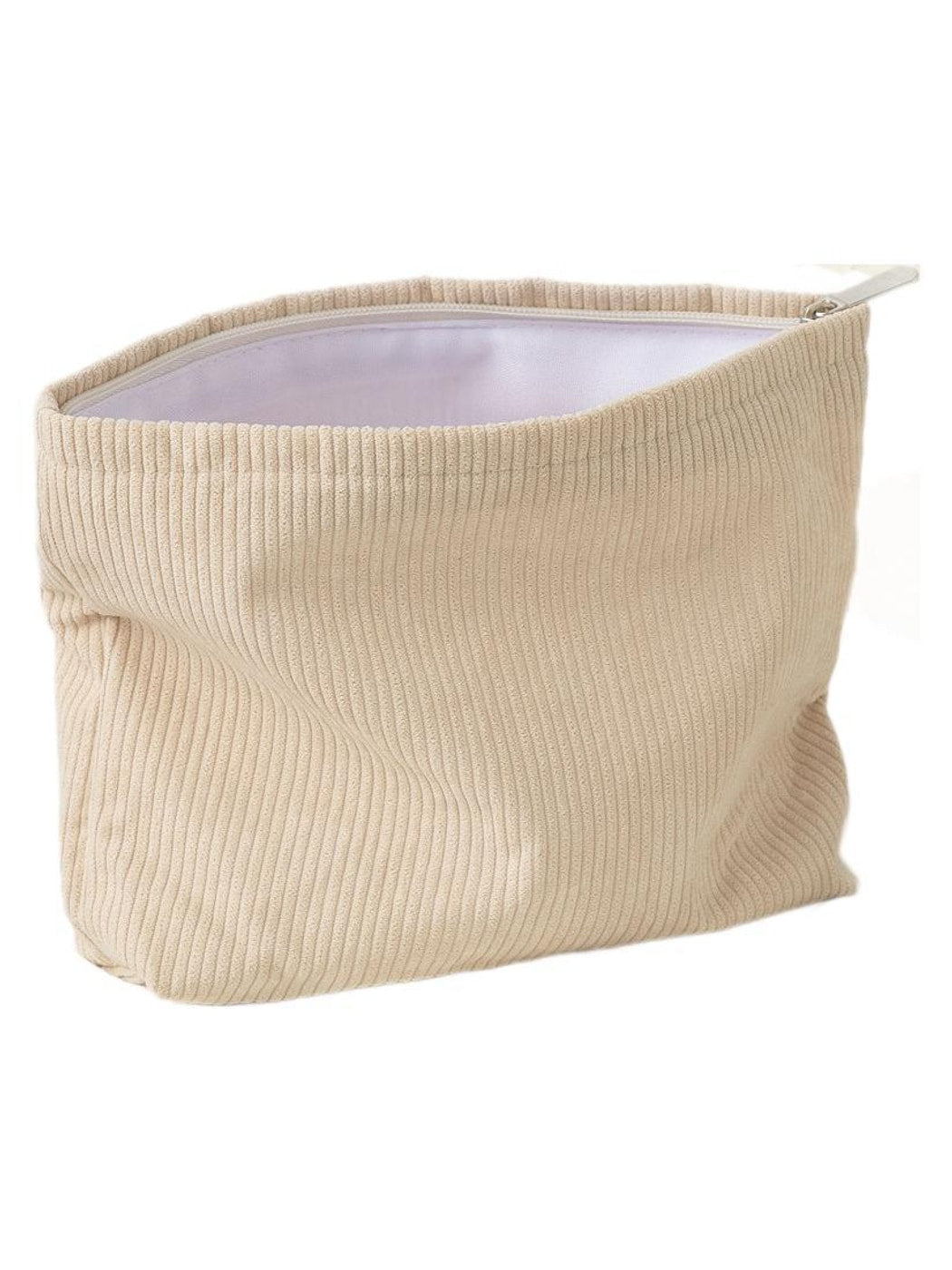 Cosbai - Minimalist Solid Color Ribbed Zip Pouch