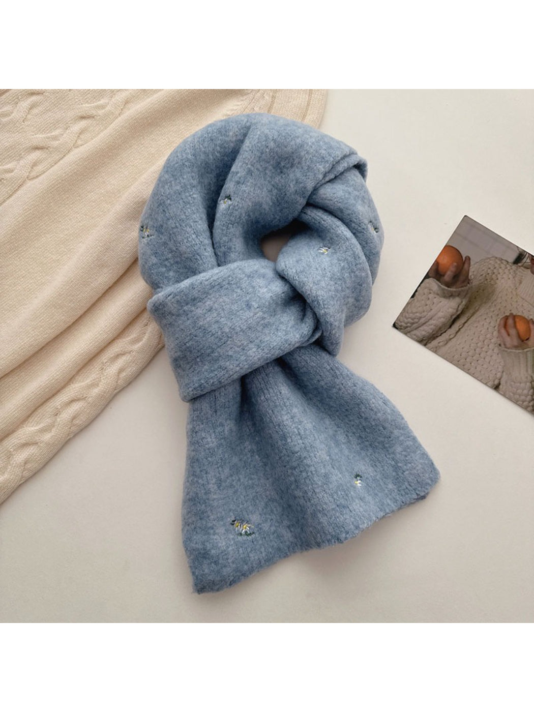Scarvii - Soft Floral Detail Knit Scarf