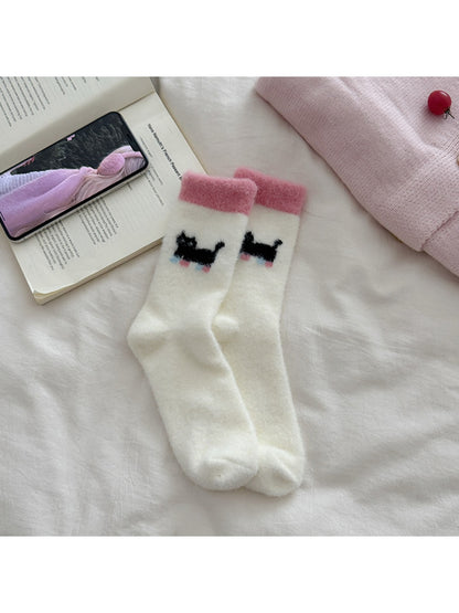 Rufia - Playful Cartoon Print Plush Crew Socks