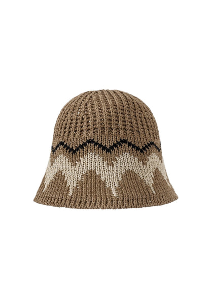 Back view of Haila wave pattern knit bucket hat with visible knit details
