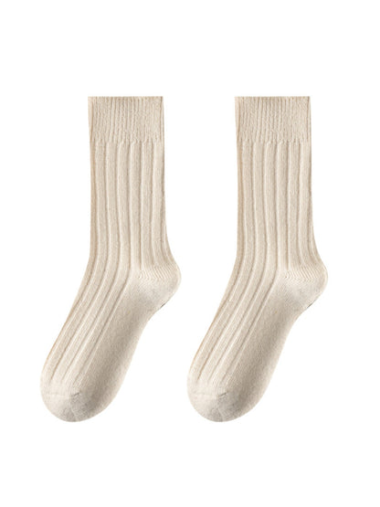 Rufia - Solid Color Ribbed Casual Crew Socks