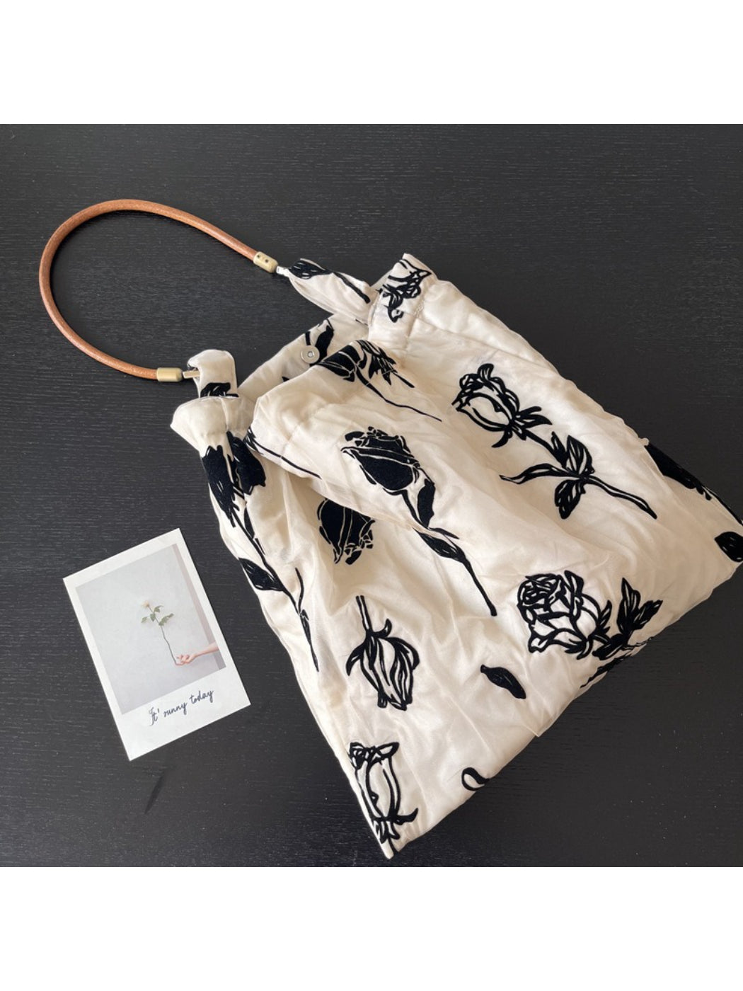 Close-up of floral print and texture on Cosbai Abstract Floral Slouch Shoulder Bag