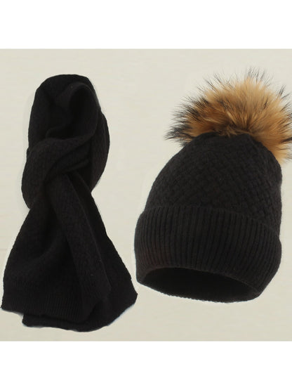 Haila - Brimless Knit Beanie and Scarf Set
