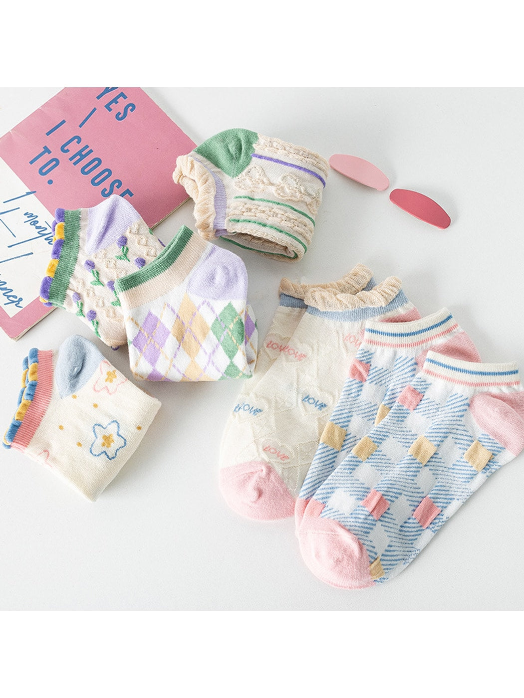 Rufia - Fresh Printed Ruffle Trim Ankle Socks