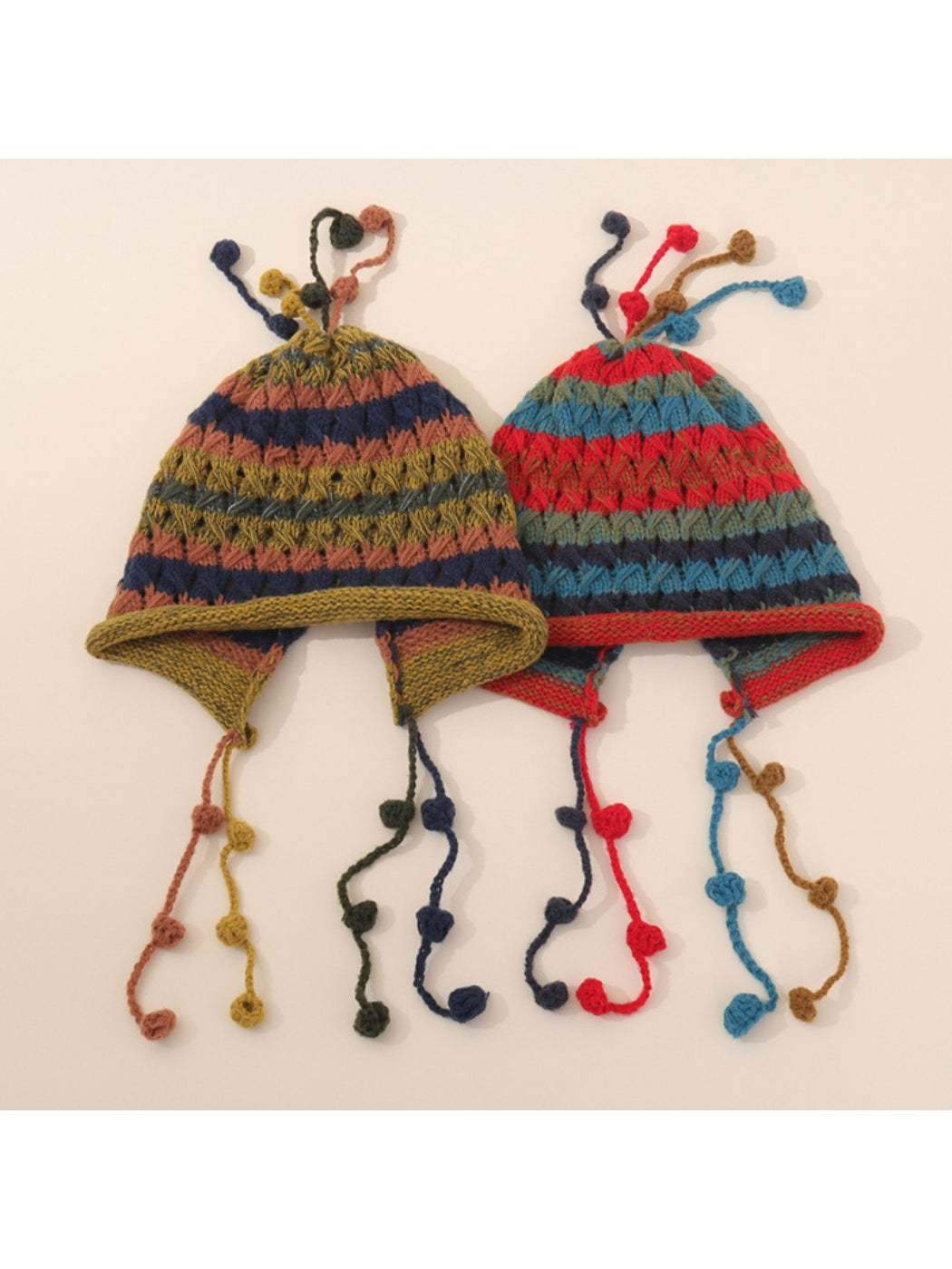 Haila - Multicolor Knit Tassel Earflap Beanie Hat