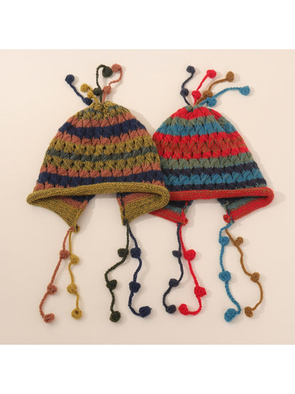 Haila - Multicolor Knit Tassel Earflap Beanie Hat