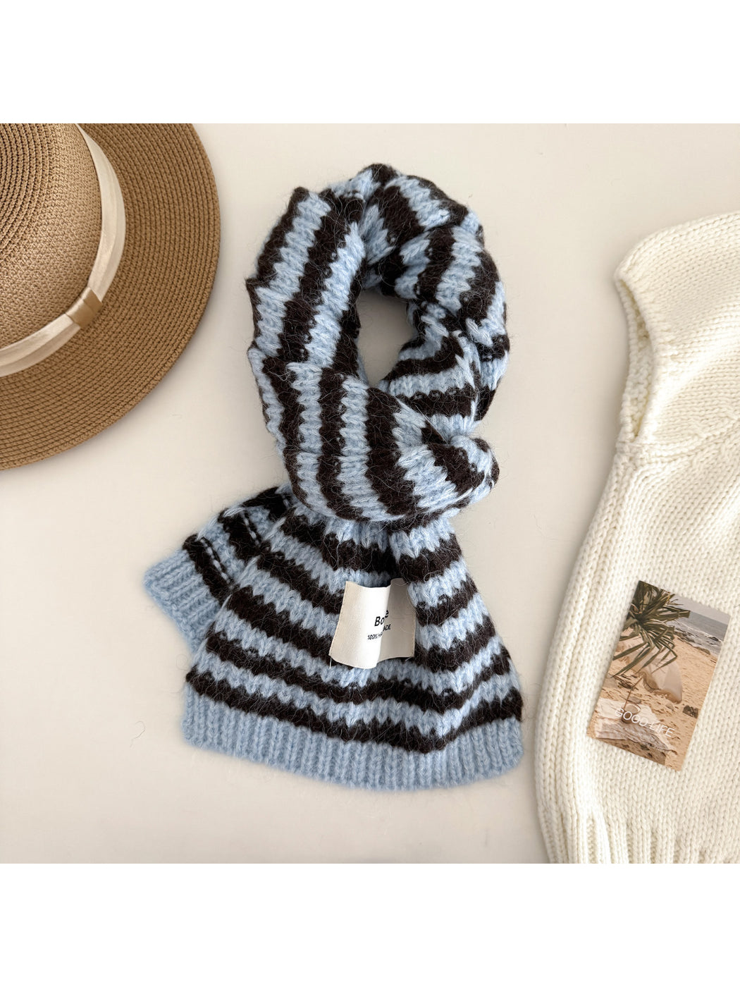 Scarvii - Bold Stripe Textured Knit Scarf
