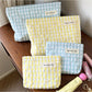 Cosbai pastel check zip pouch with soft pink and blue check pattern