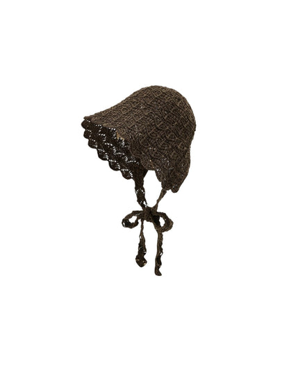 Back view of Haila Tie Strap Knit Bucket Hat showing tie strap detail
