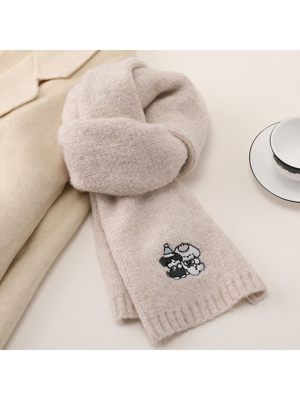 Scarvii Grey Scarf with Dog Embroidery