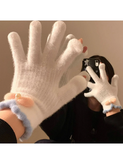 Gloving - Bow Detail Scalloped Cuff Gloves