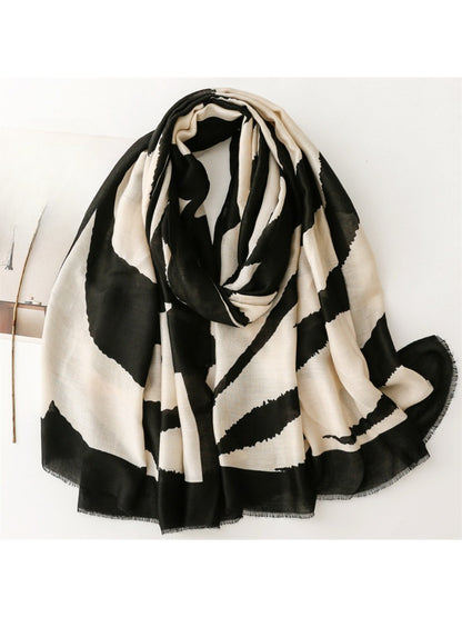 Scarvii - Modern Stripe Print Tassel Scarf