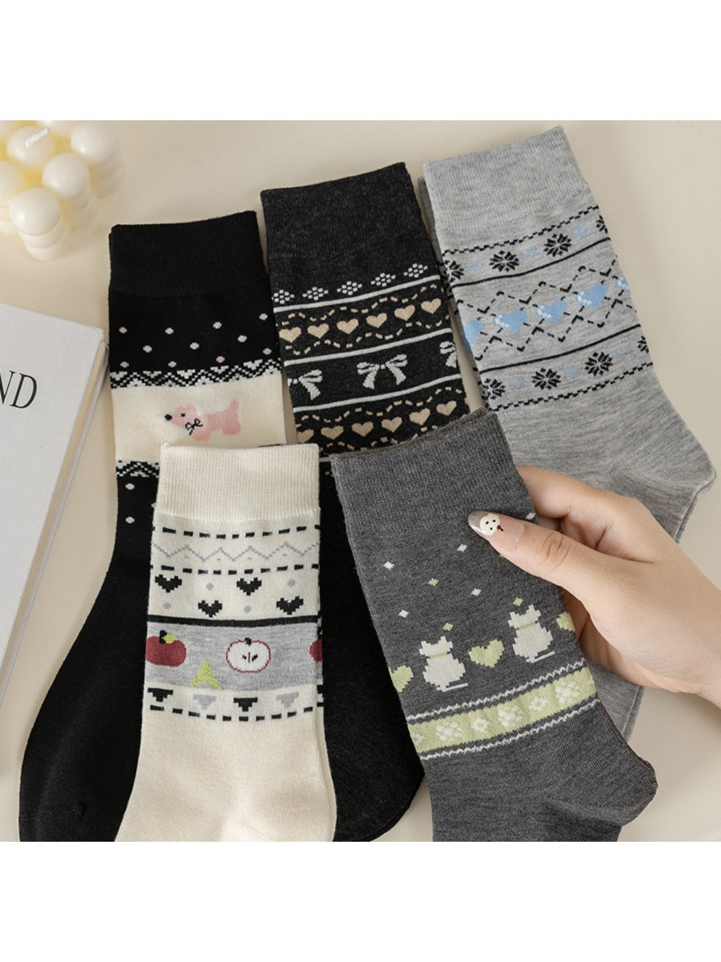 Rufia - Vintage Mid-Calf Socks with Cartoon Patterns for Women