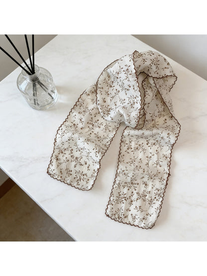 Scarvii - Floral Print Slim Neck Scarf