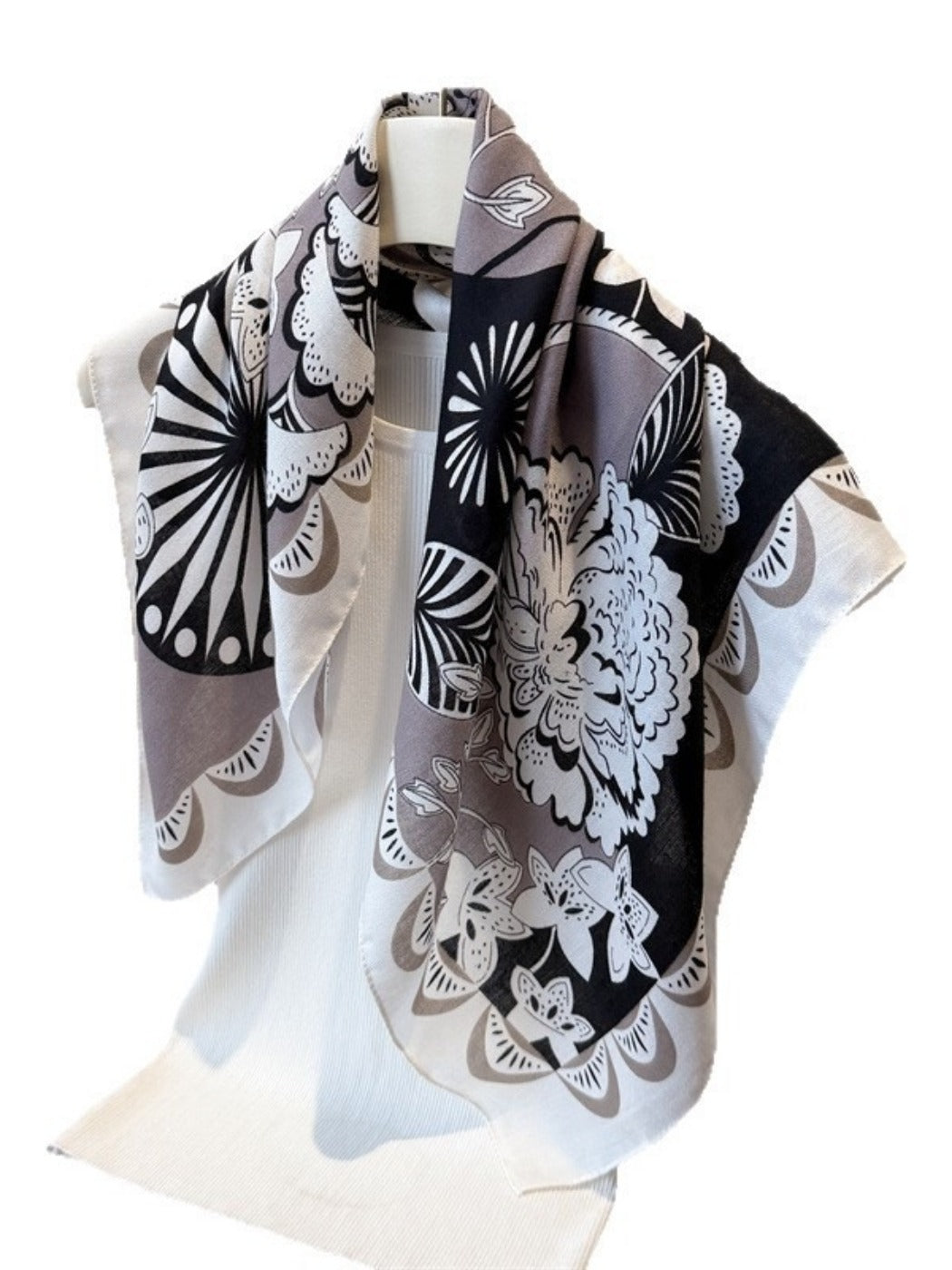 Scarvii - Boho Square Scarf with Botanical & Floral Print – Artistic & Bright
