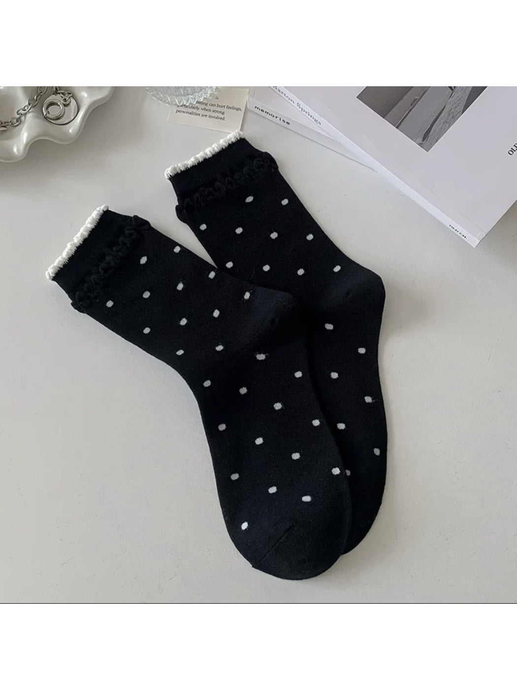 Rufia - Polka Dot Ruffle Cuff Crew Socks product image 4
