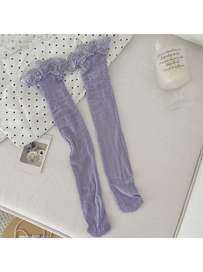 Rufia - Lightweight Lace Edge Sheer Mid-calf Socks