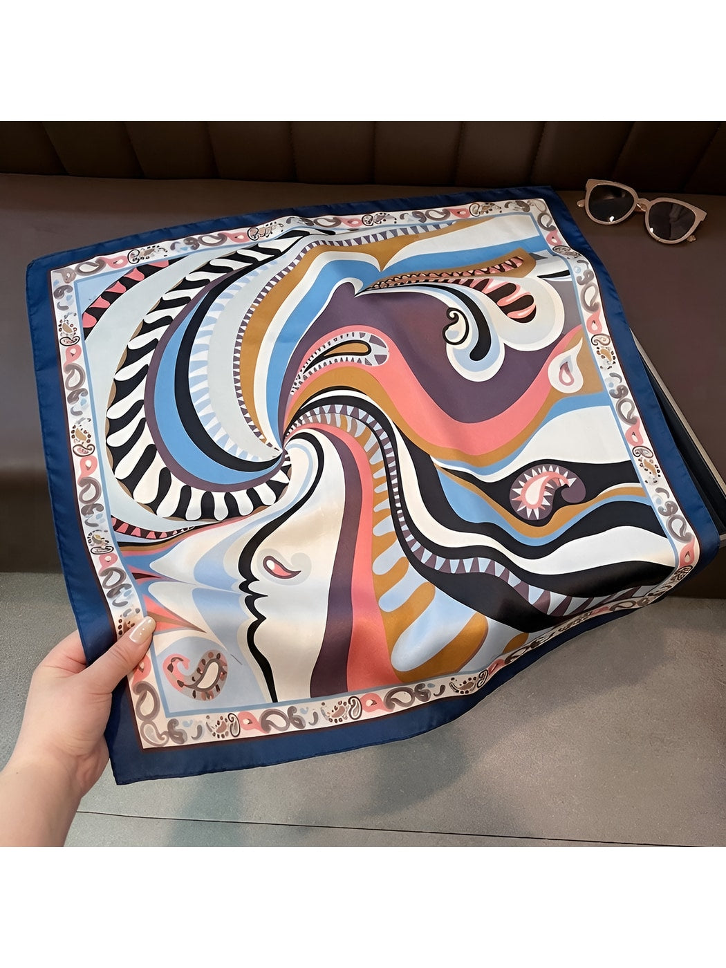 Scarvii - Ornate Border Print Neck Styling Square Scarf