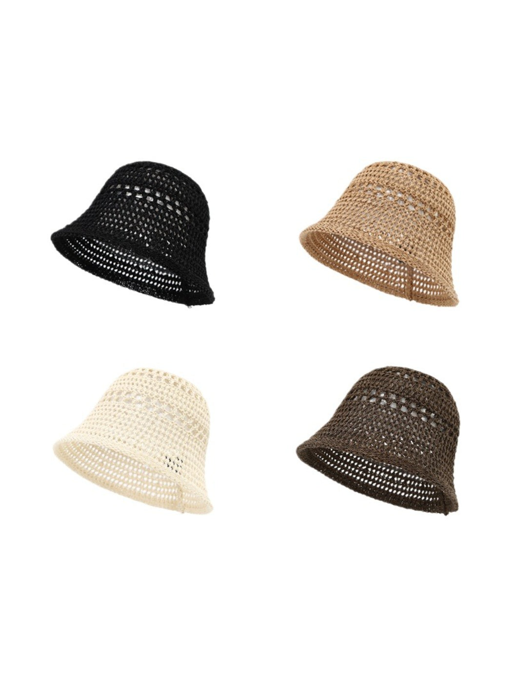 Haila open mesh knit bucket hat in light beige color