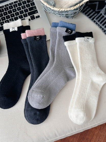 Rufia – Contrast Cuff Winter Socks with Bow Label