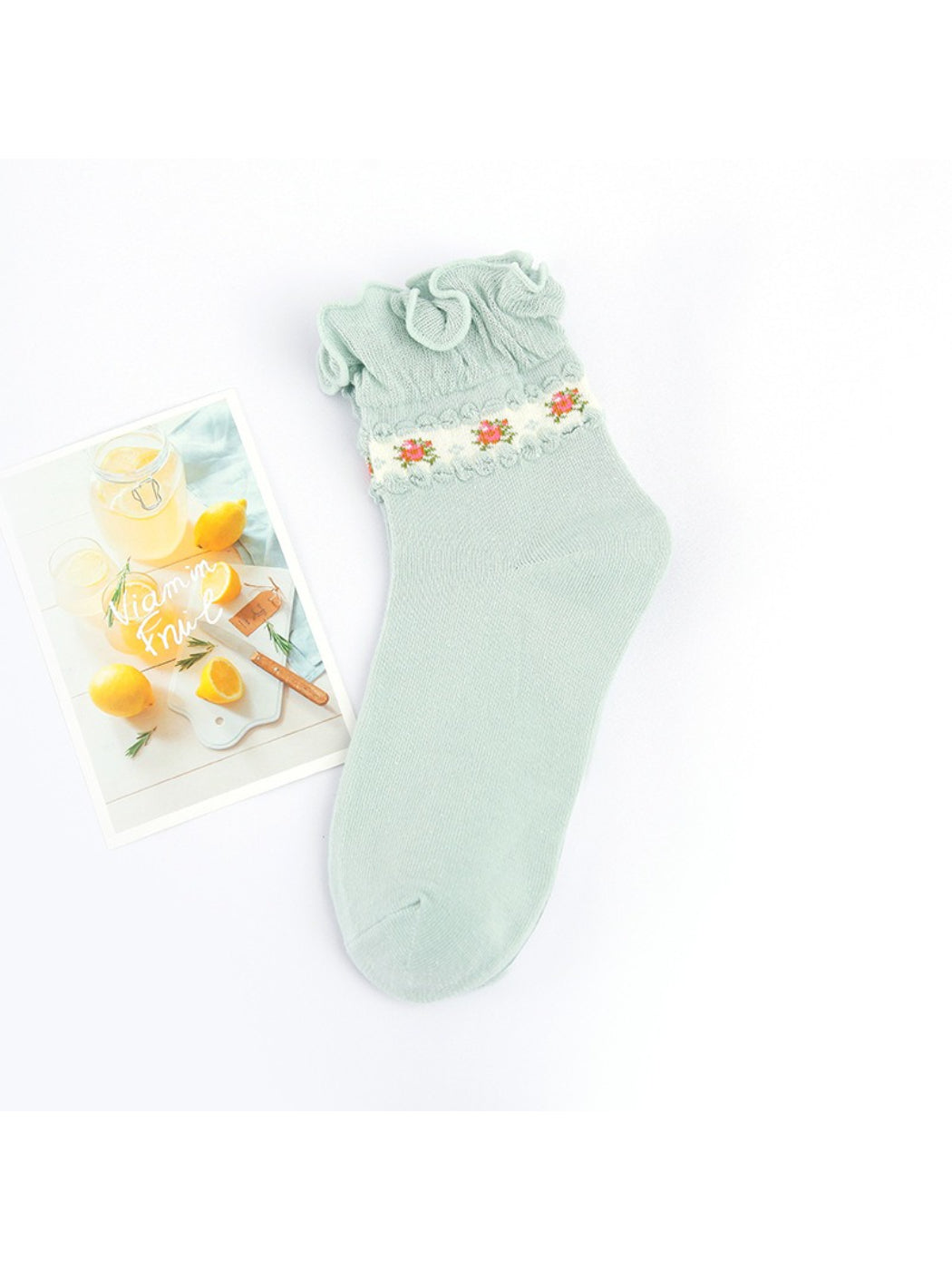 Rufia - Floral Ruffle Cuff Soft Pastel Crew Socks product image 7