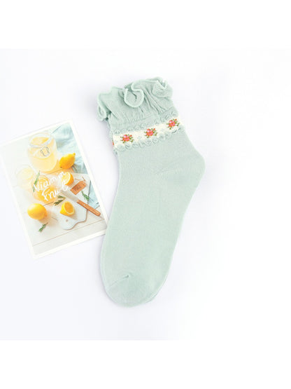 Rufia - Floral Ruffle Cuff Soft Pastel Crew Socks product image 7